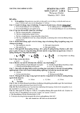 Trường thcs đình xuyên đề kiểm tra viết môn Vật lý lớp 8 thời gian 45 phút năm học 2013 - 2014
